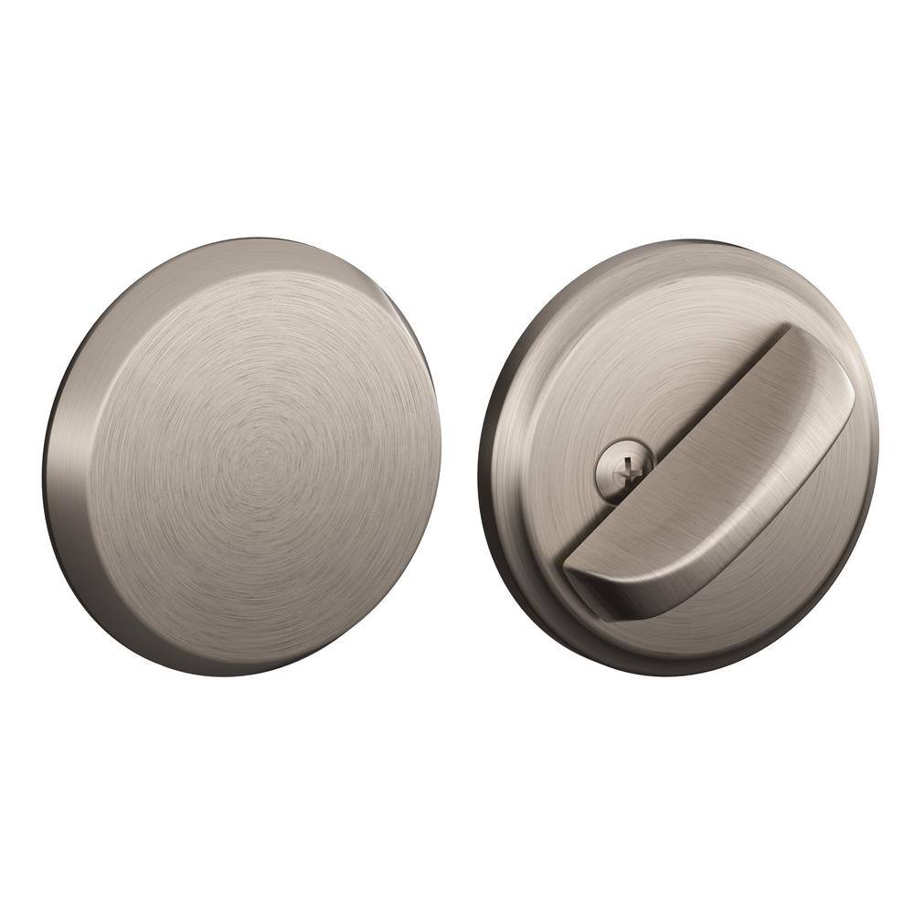 Schlage B81 Series Satin Nickel One-Sided Deadbolt Thumbturn with Exterior Plate Certified Highest for Security and Durability B81 619