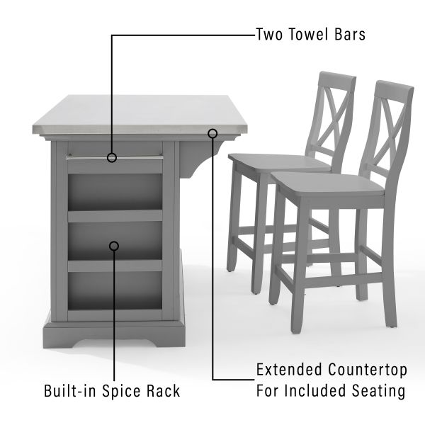 Julia Stainless Steel Top Island W/X-Back Stools