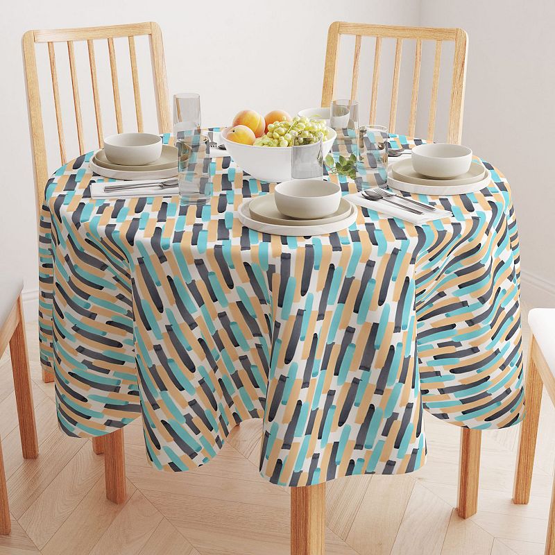 Round Tablecloth， 100% Polyester， 60 Round， Geometric Brush Stroke Stripe