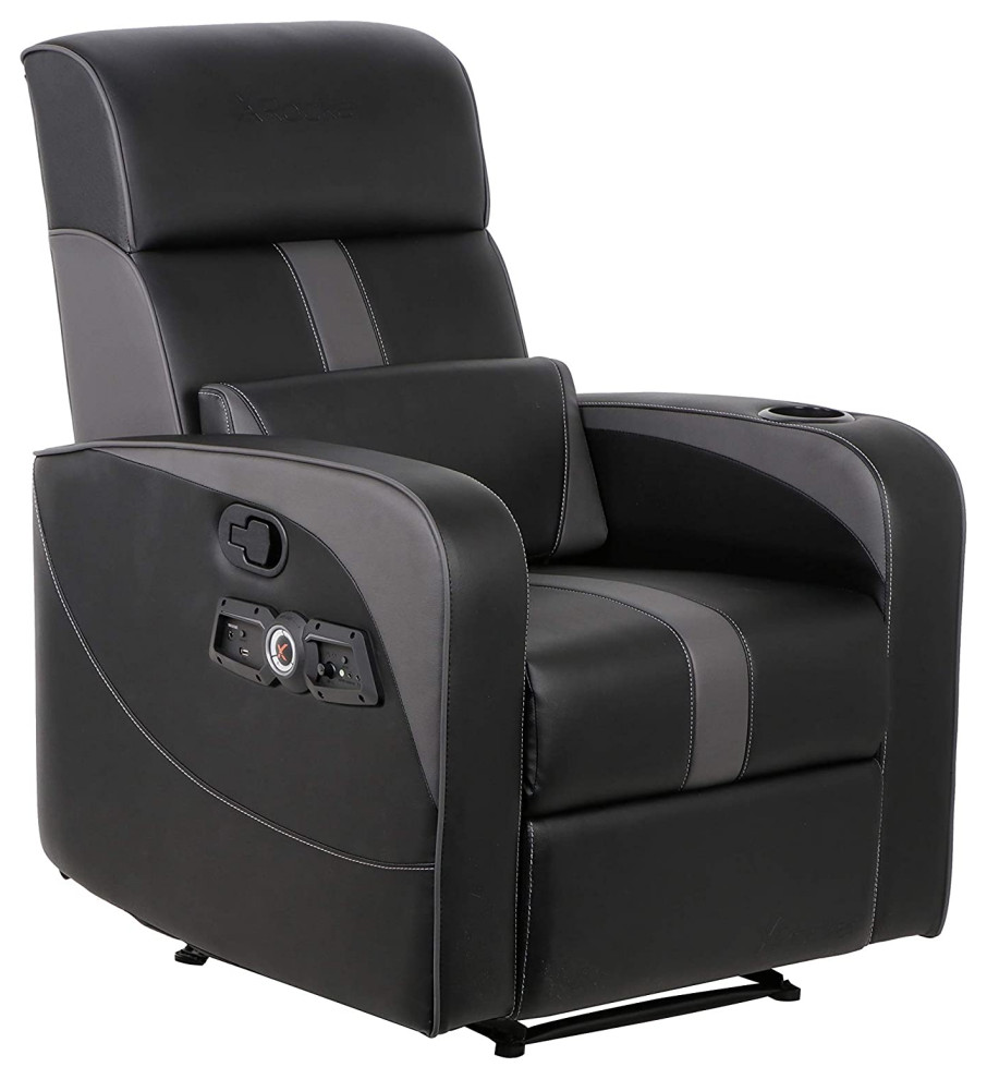 Unique Recliner  Padded Faux Leather Seat With Headrest Mounted Speaker  Black   Contemporary   Recliner Chairs   by Declusia  Houzz