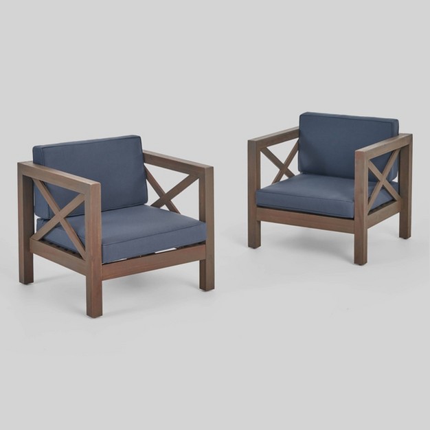 Brava 2pk Acacia Wood Club Chairs Gray dark Gray Christopher Knight Home