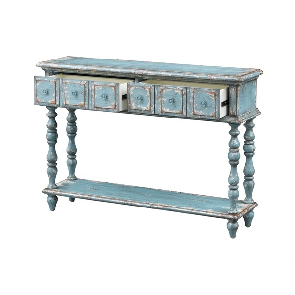 Somette Cabot Aged Blue and Cream Two Drawer Console Table