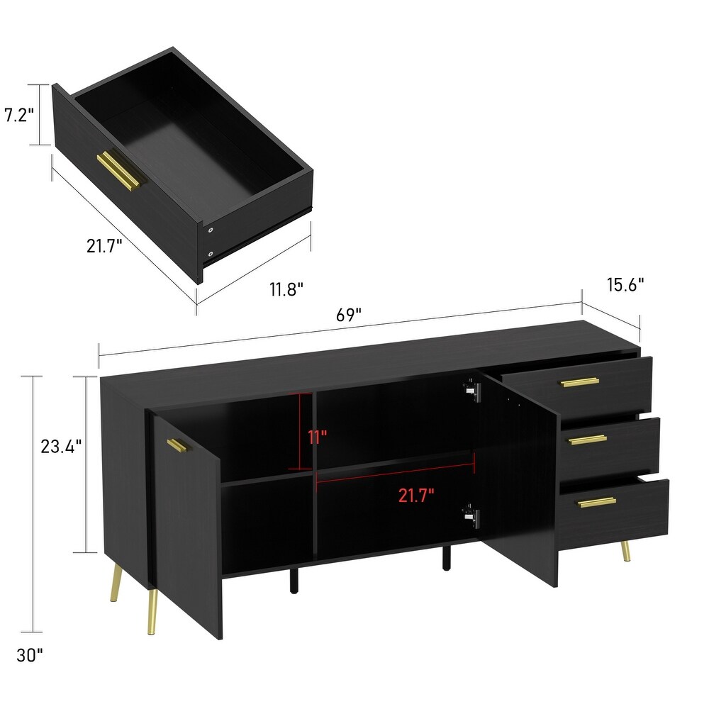 Modern 2 door Sideboard Storage Cabinet w/ 3 Drawers TV Stan