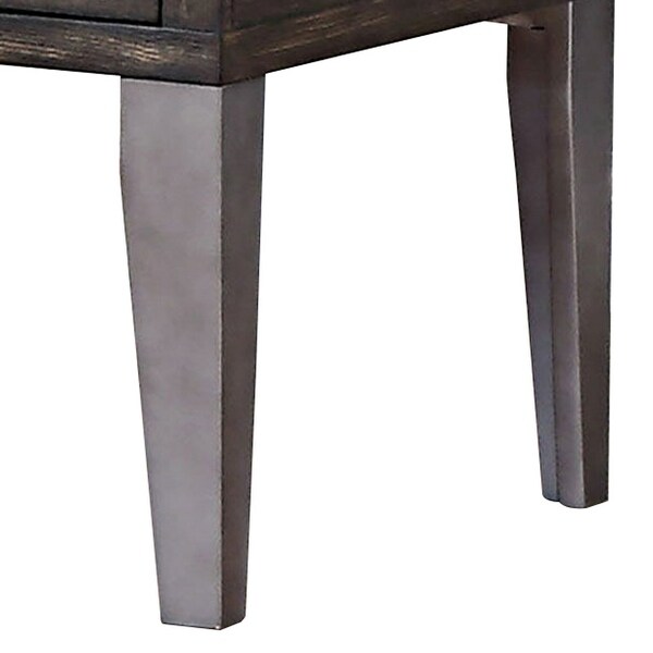 1 Drawer Wooden End Table with Metal Angled Legs， Brown