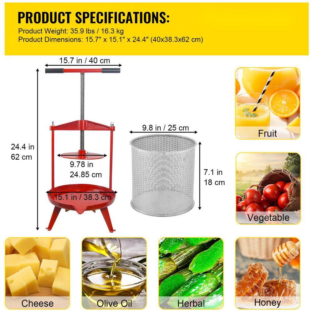 VEVOR Fruit Wine Press 2.4 Gal. Cast Iron Manual Grape Presser for Wine Making Cider Tincture Vegetables Honey Olive Oil Press BXGGJYZJBDD9LMMMZV0