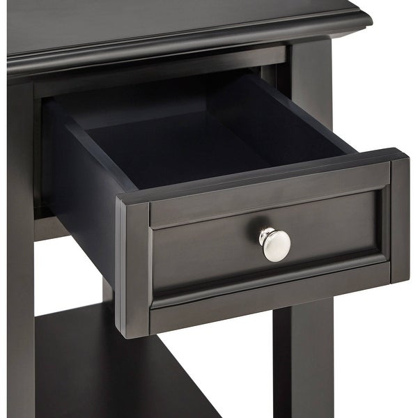 Chelsea Lane Wood End Table with Drawer and Lift-top Power Outlet， Vulcan Black