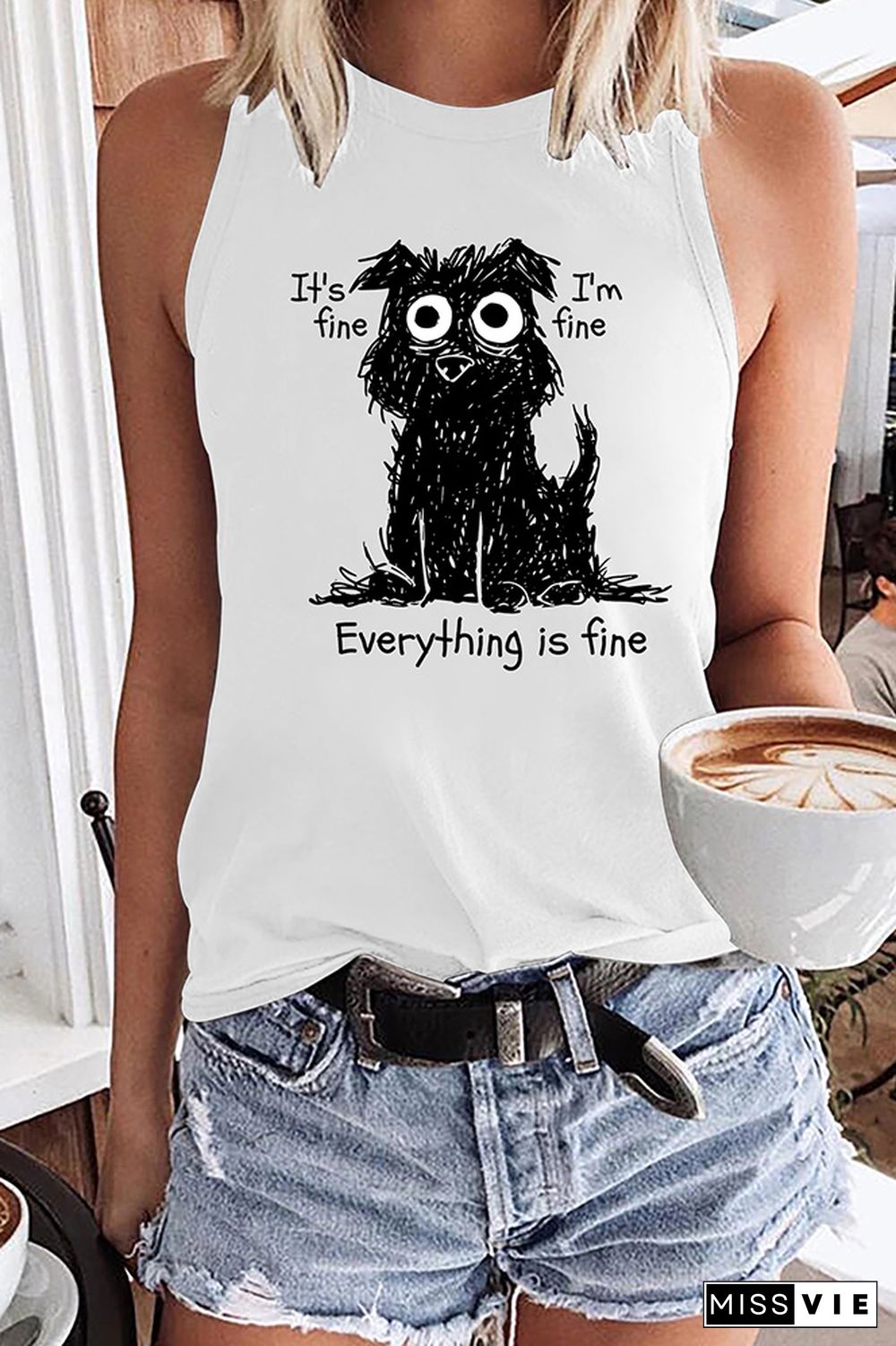 Funny Exhausted Cat Graphic Tank Top
