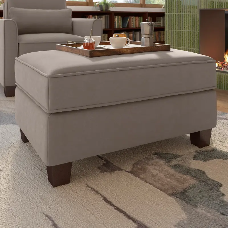 Flare Tan Microsuede Storage Ottoman - Bush Furniture