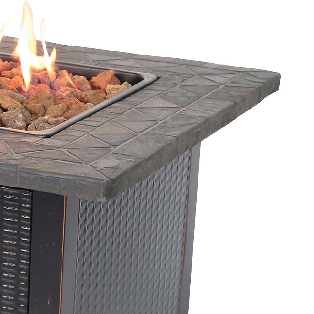 Endless Summer 30 in. W Bronze Finish Steel Base Faux Slate Mantel LP Gas Fire Pit with Electronic Igition and Lava Rocks GAD1401M