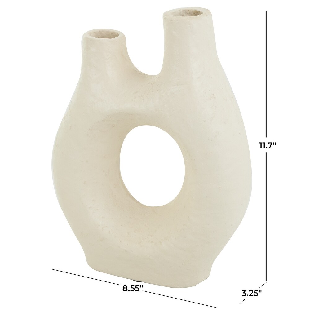 Beige Paper Mache Abstract Rounded Vase with Double Openings