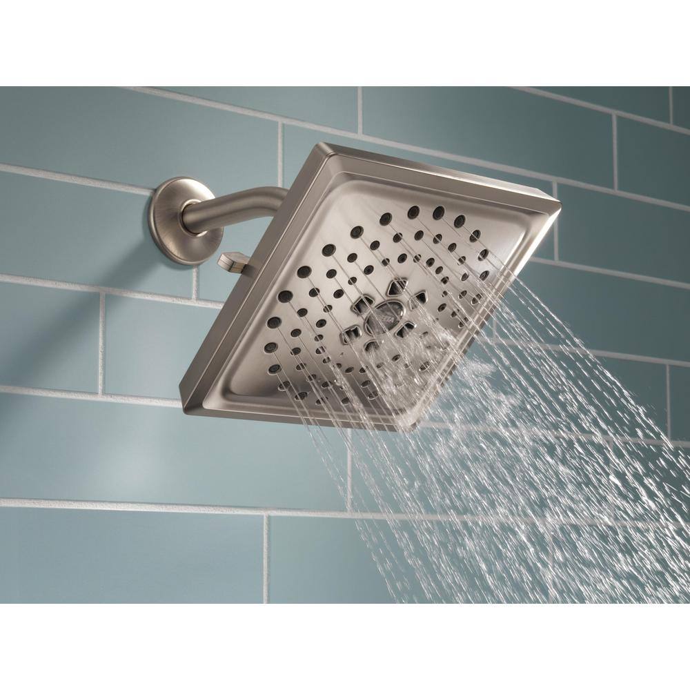 Delta 3-Spray Patterns 1.75 GPM 7.63 in. Wall Mount Fixed Shower Head with H2Okinetic in Lumicoat Stainless 52684-SS-PR