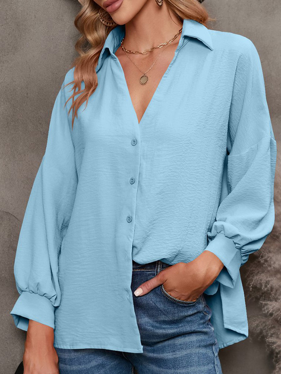 Casual Loose Solid Color Long Sleeve Blouse