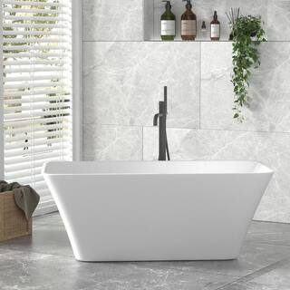 Stivier 67 in. Acrylic Flatbottom Non-Whirlpool Freestanding Soaking Bathtub in Glossy White 21A0107-67