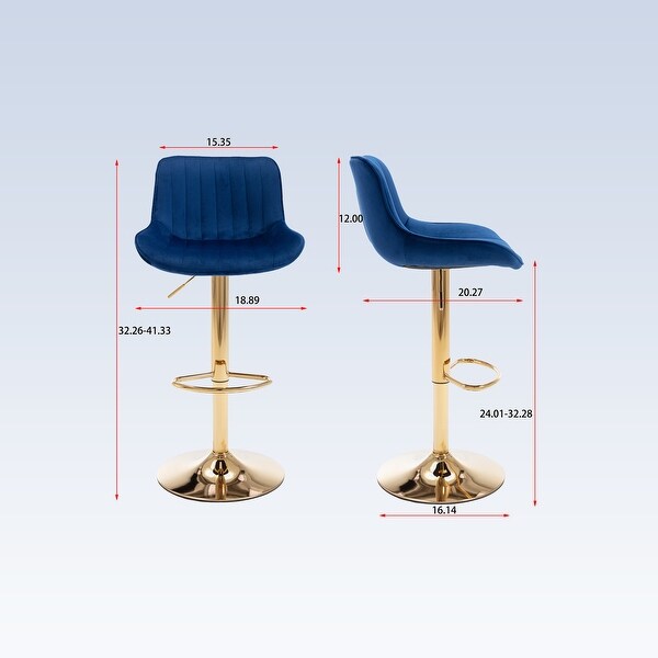 Modern Velvet Adjustable Bar Stools With Golden Base