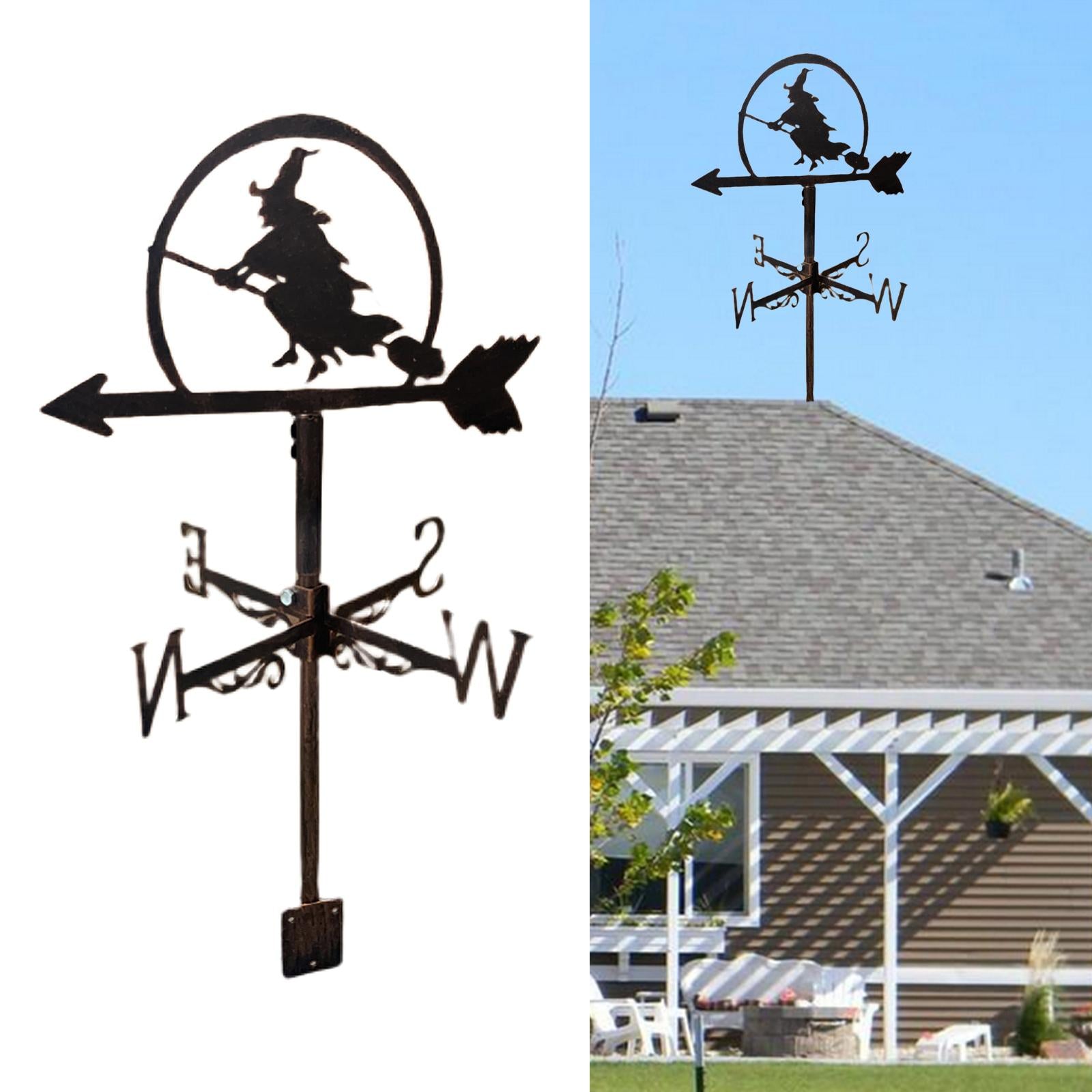 Wind Vane Flying Witch Black Stainless Steel Weathervane Outdoor European-Style Iron Roof Garden Outdoor Yard Decoration