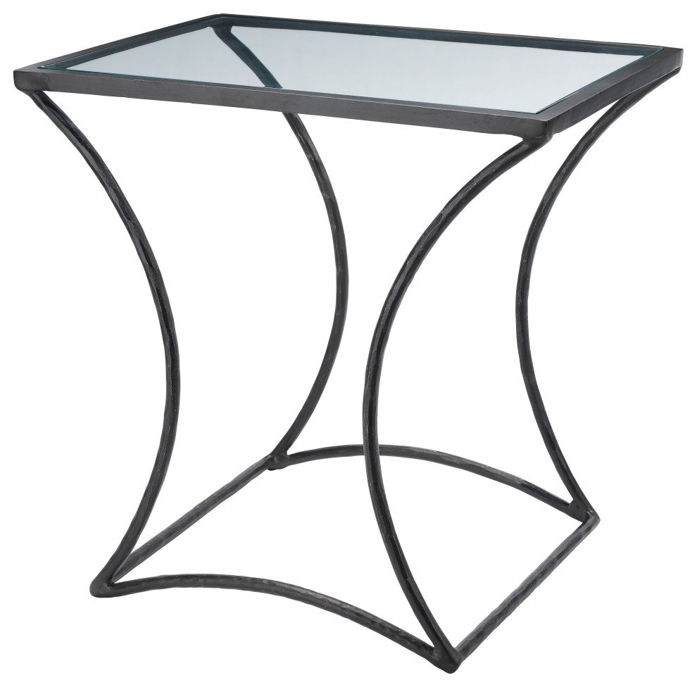 Black Iron Glass Top Square Kai Side Table   Industrial   Side Tables And End Tables   by Sideboards and Things  Houzz