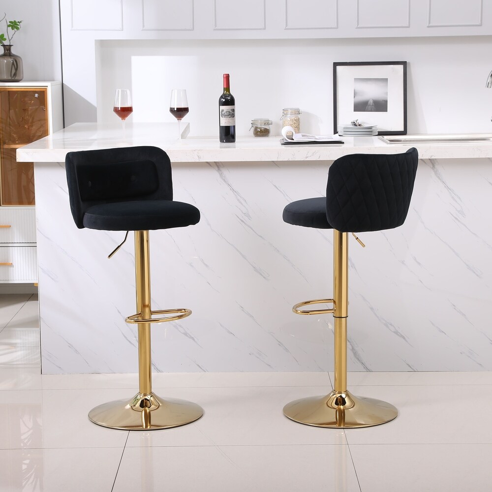 Barstools  Swivel Velvet Bar Stool Counter Height Bar Chairs Adjustable Tufted Stool with Back  Footrest (Black  Set of 2)