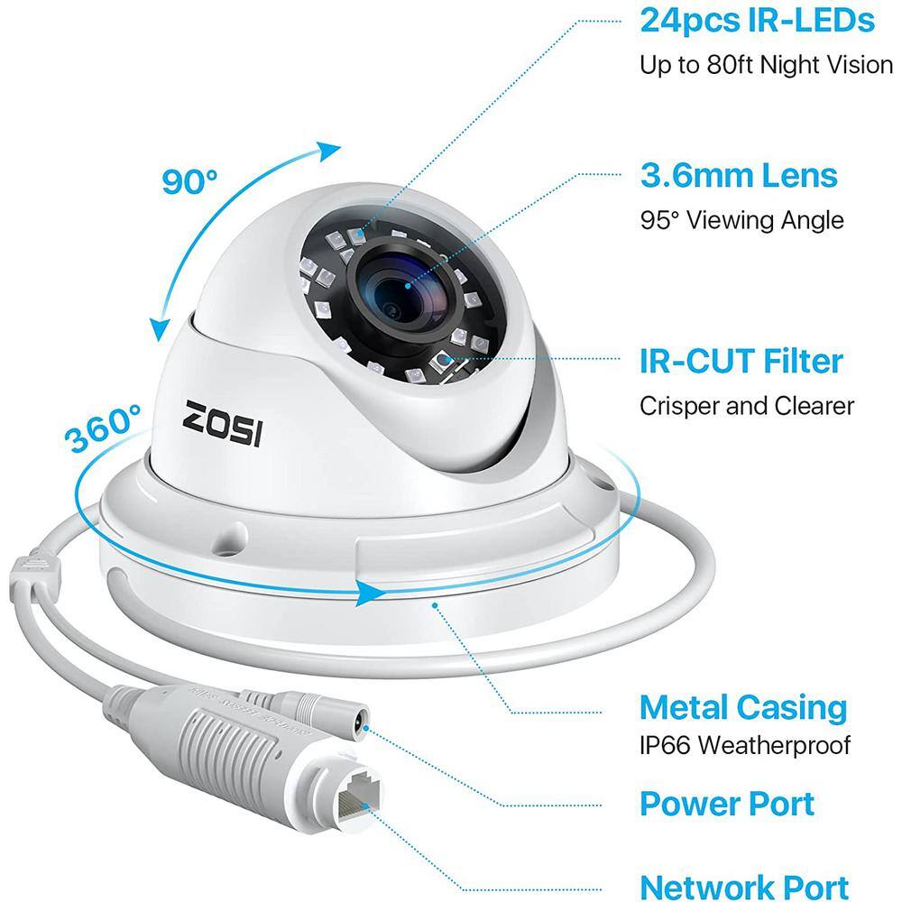 ZOSI ZM4285D 5MP PoE Wired IP Security Camera Only Compatible with PoE NVR Model ZR16DK ZR08EN ZR08DN ZR08PN IPC-4285D-W