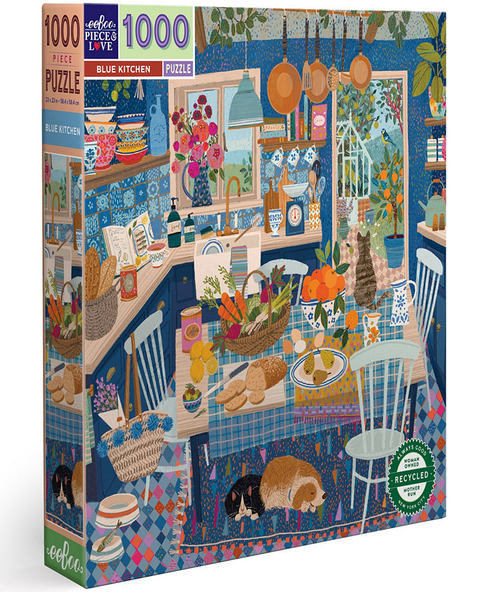 Eeboo Piece And Love Blue Kitchen 1000 Piece Square Adult Jigsaw Puzzle Set  Ages 14 years and up