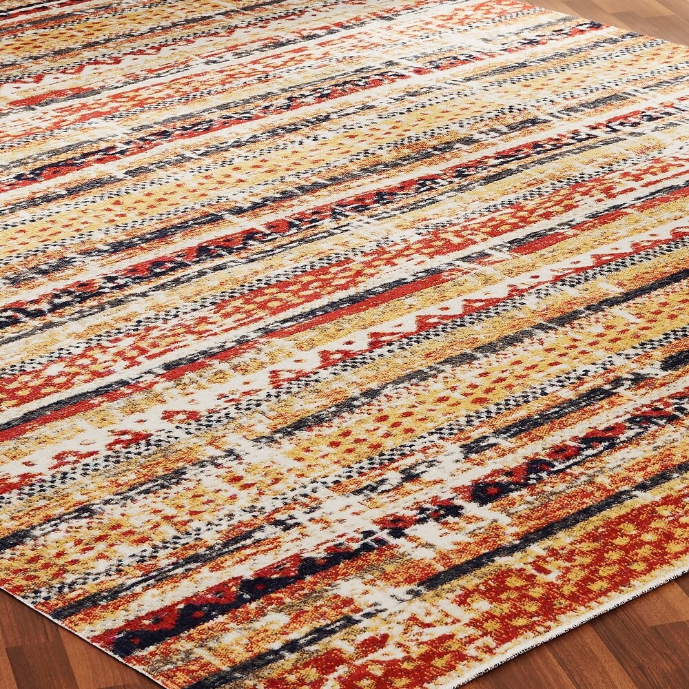 Porch   Den Pommel Distressed Red/Gold Striped Indoor/ Outdoor Area Rug