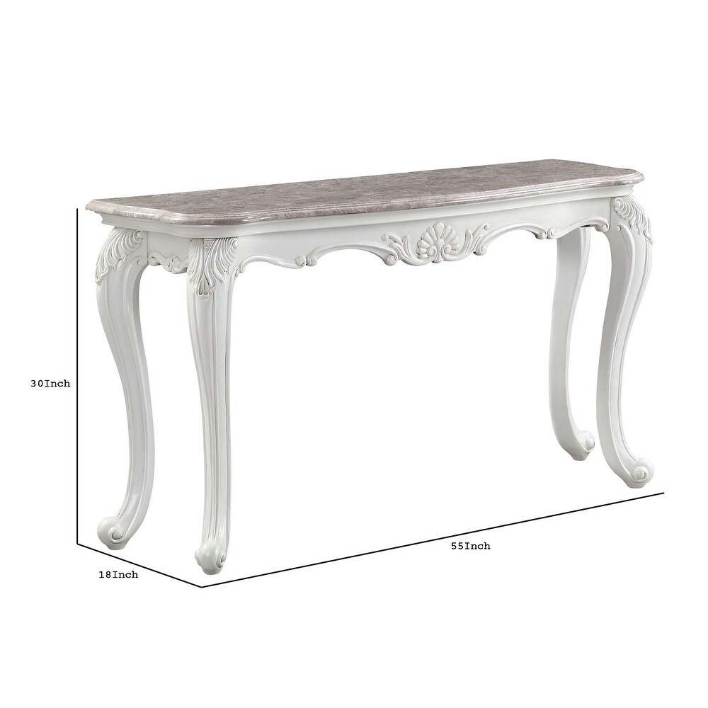 Sofa Table with Marble Top and Cabriole Legs  Antique White