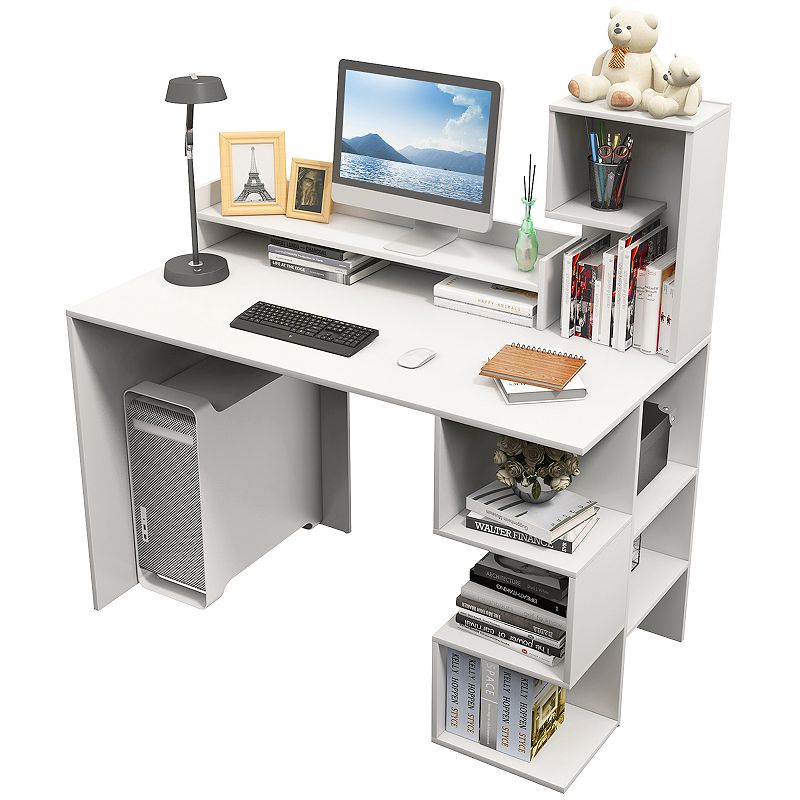 Modern Computer Desk with Storage Bookshelf and Hutch for Home Office