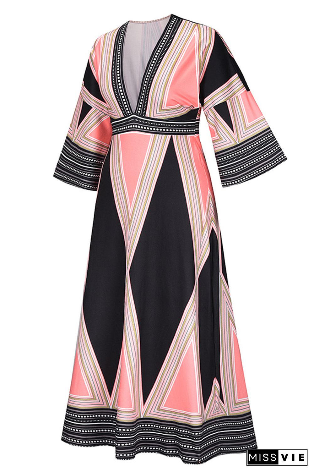 Deep V Neck Geometric Patterns Long Dress Wholesale