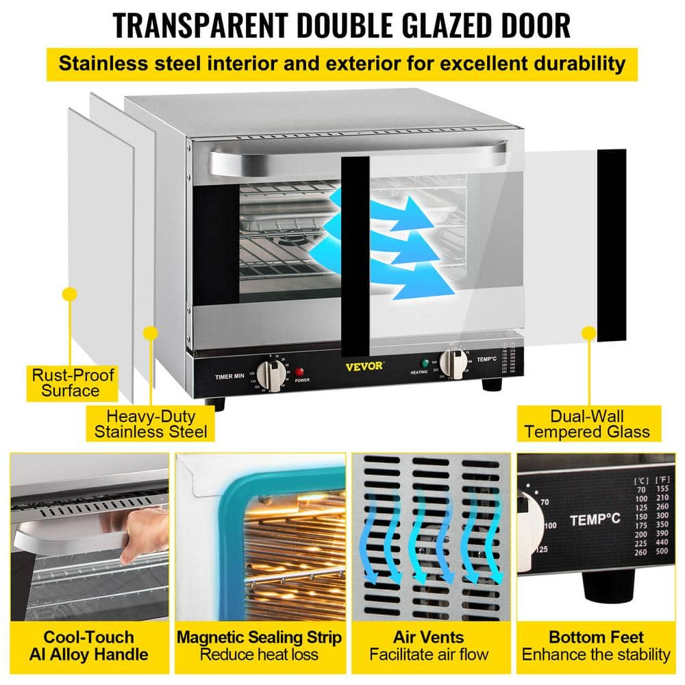 VEVOR 1440-Watt Commercial Convection Oven 19 qt. Quarter-Size Conventional Oven 3-Tier Toaster Electric Baking Oven, 120-Volt RFXHLM20L110VGKHUV1