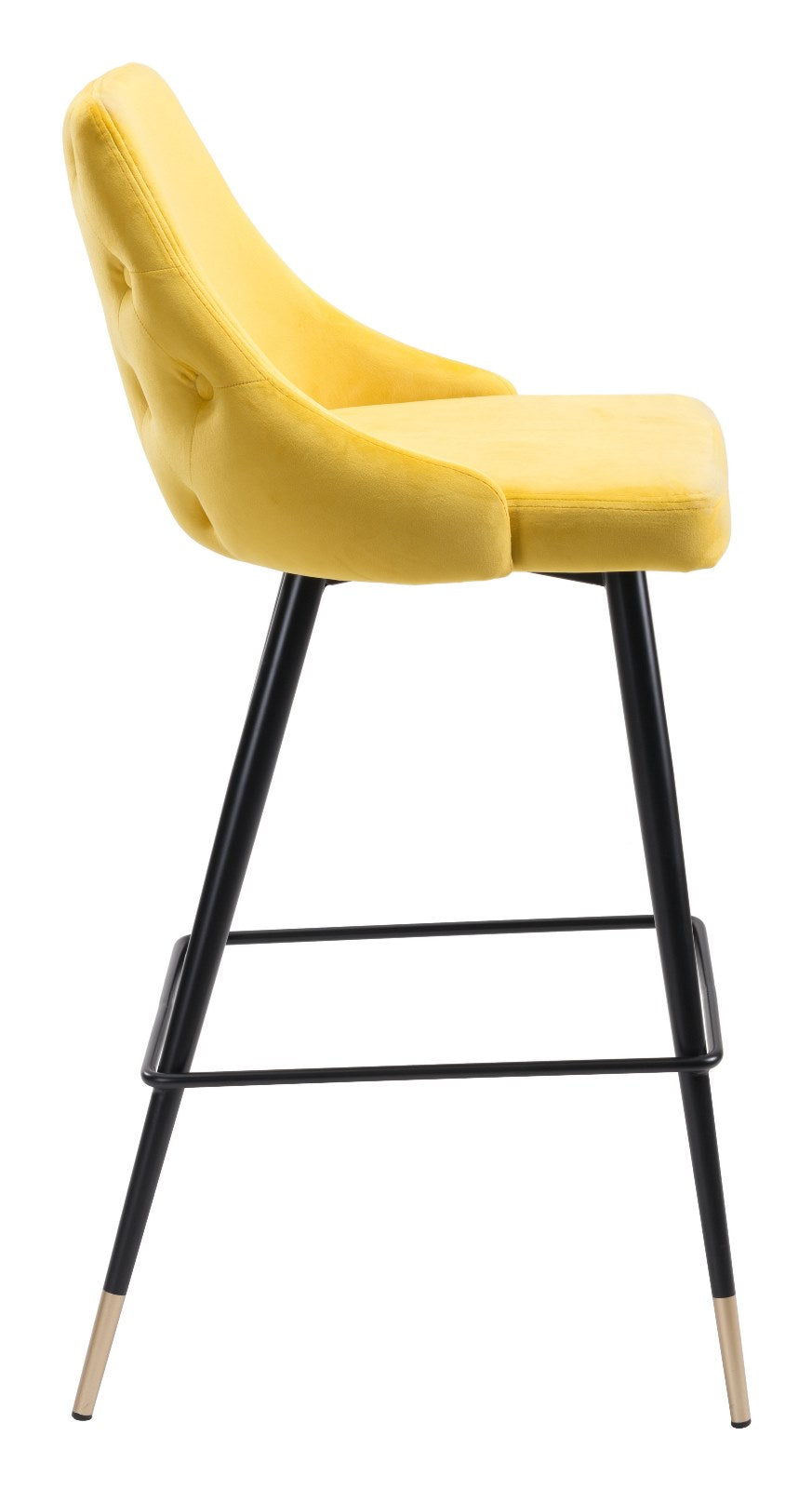 Modern Contemporary Bar Side Stool Chair Barstool， Yellow， Velvet Fabric Stainless Steel