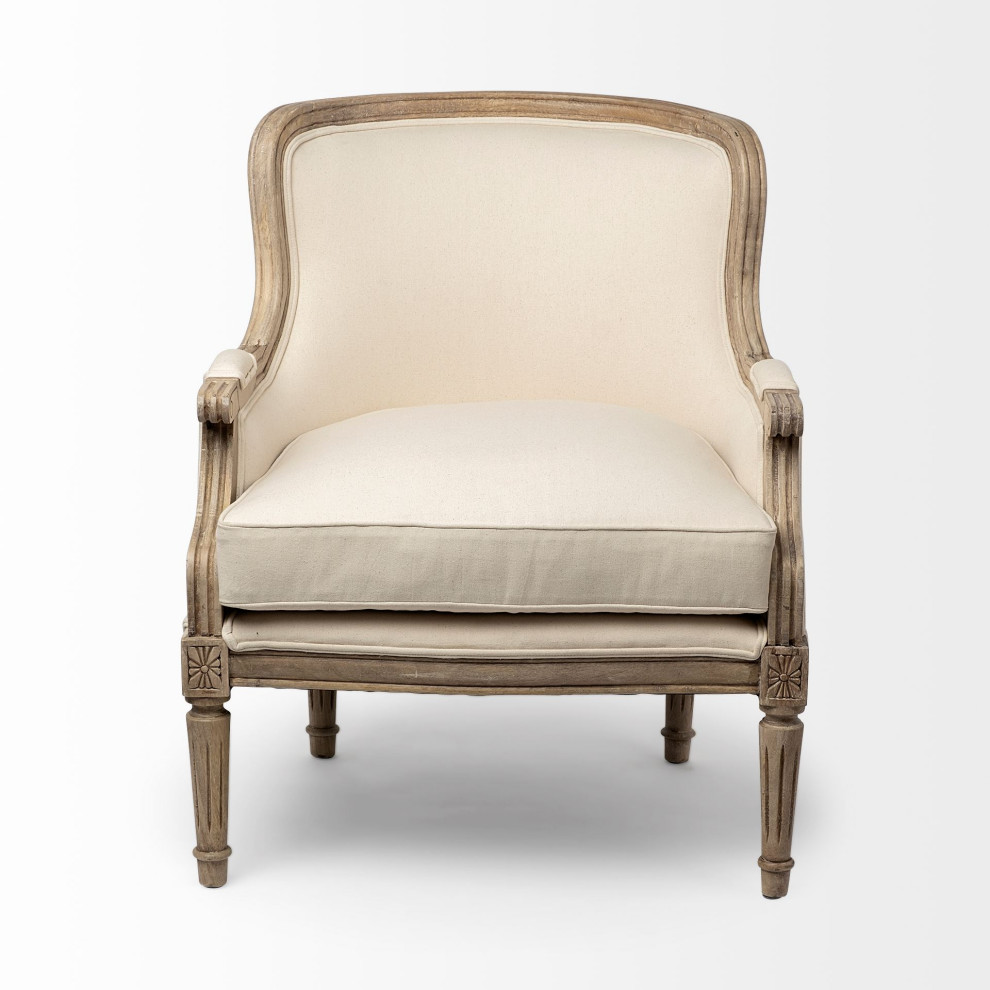 Elizabeth Cream Fabric Seat w/ Solid Wood Base  ampDetailed Back Accent Chair   French Country   Armchairs And Accent Chairs   by HedgeApple  Houzz