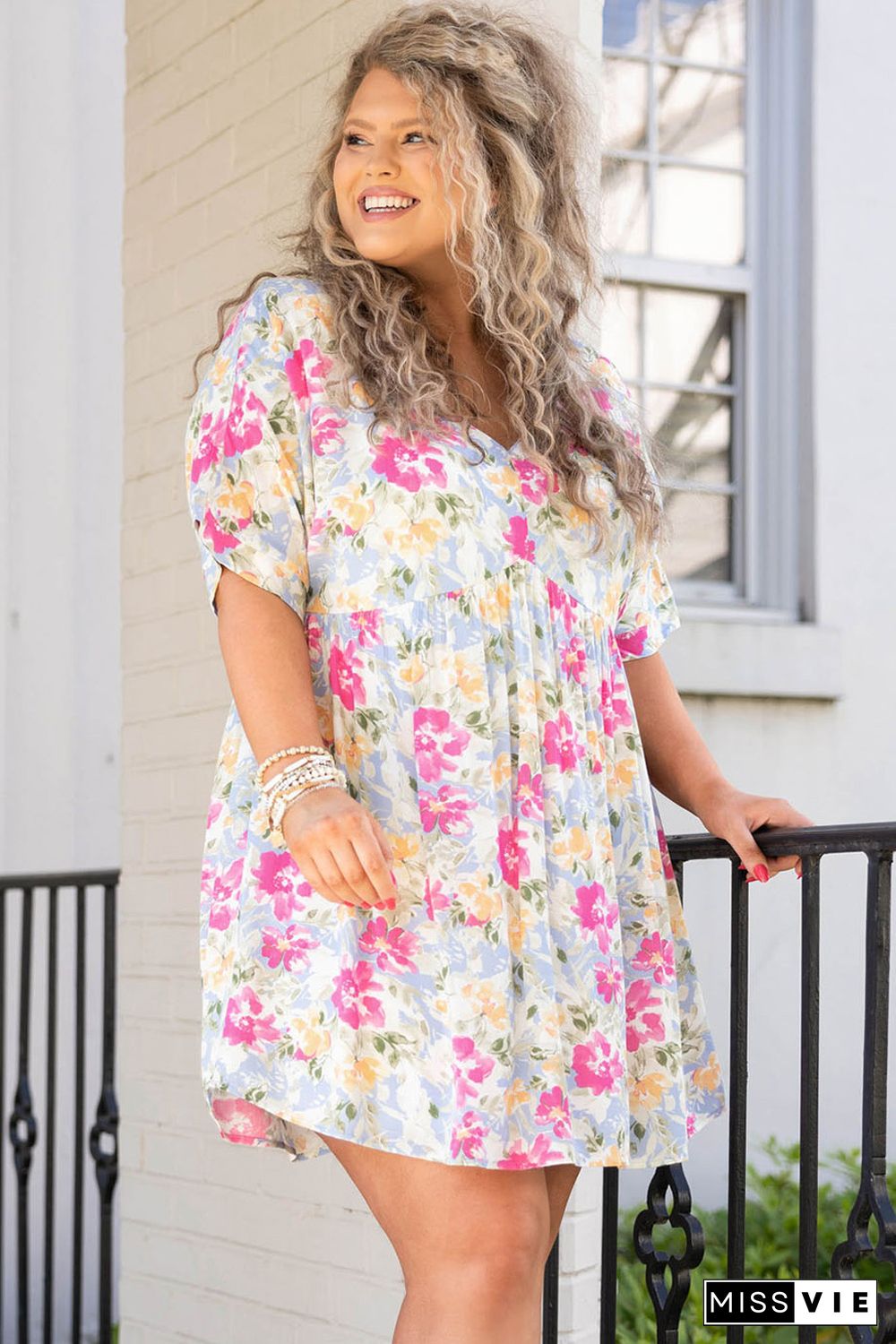 Rose Plus Size Floral Print Short Dress