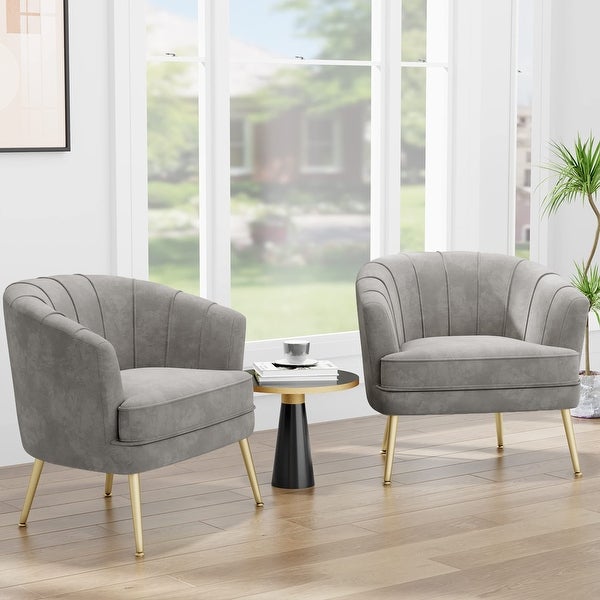 Velvet Accent Chair， Upholstered Modern Single Sofa Side Chair，Comfy Barrel Club Living Room Armchair