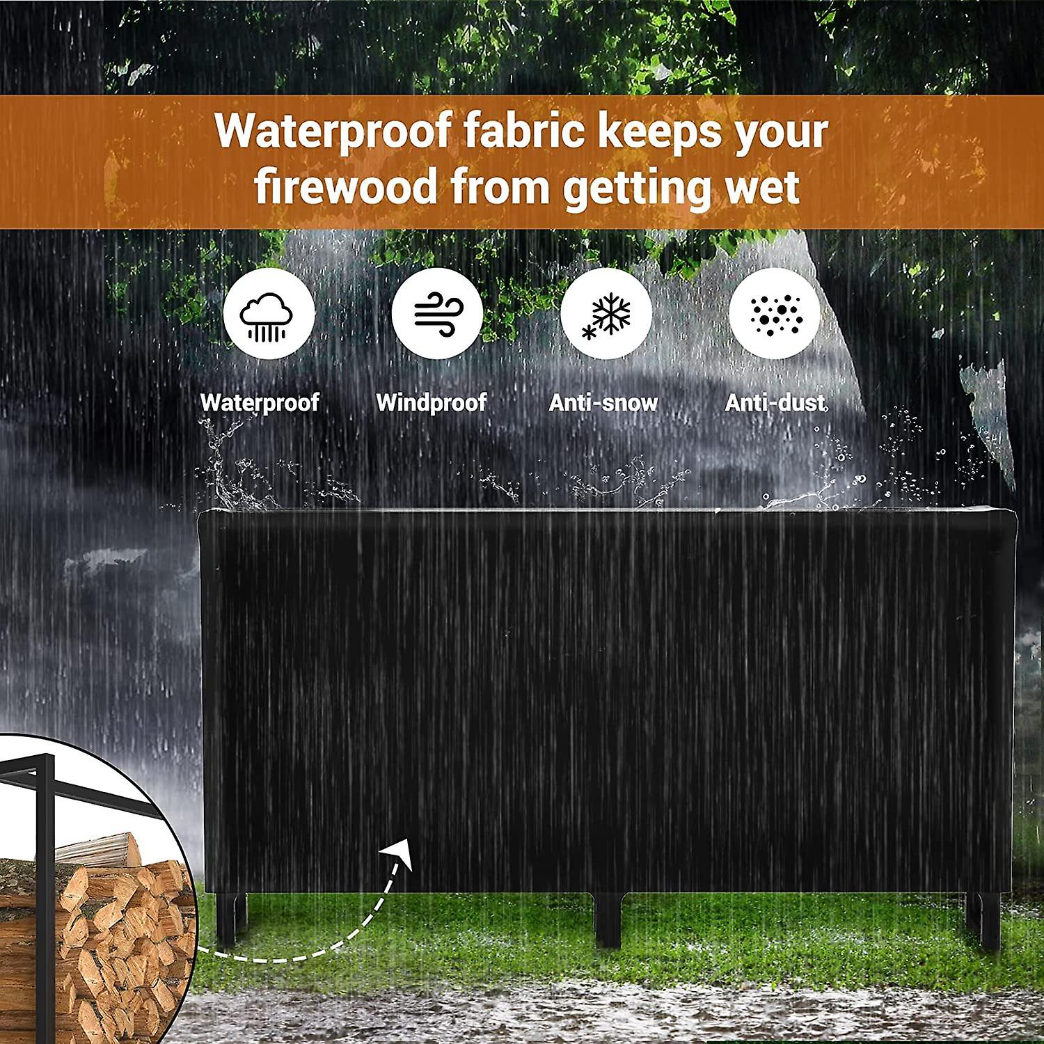 8ft Firewood Rack Outdoor With Cover Combo Set Waterproof， Fire Wood Log Rack For Indoor Fireplace， Heavy Duty Log Holder Stand For Patio Porch， Metal