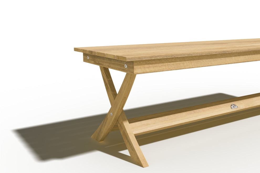 Jacques 3 Person Teak Outdoor Bench   Transitional   Outdoor Benches   by Curated Maison  Houzz