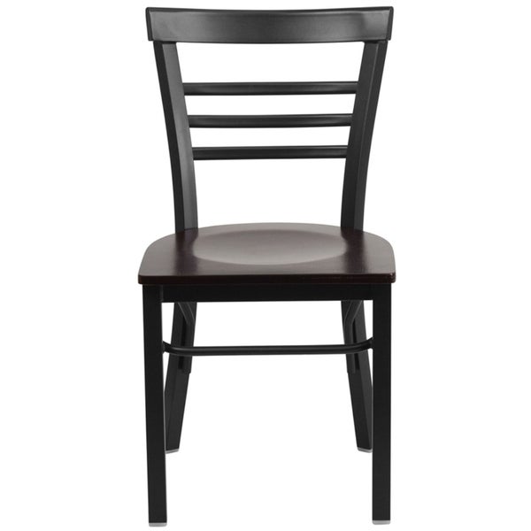 Offex Black Ladder Back Metal Restaurant Chair with Walnut Wood Seat [OFX-368661-FF] - N/A