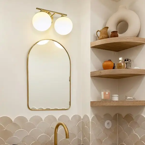 Modern Bathroom Vanity Light with Frosted Glass Shades in Gold Finish