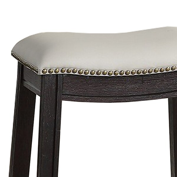 Curved Leatherette Counter Stool with Nailhead Trim， Set of 2， Gray