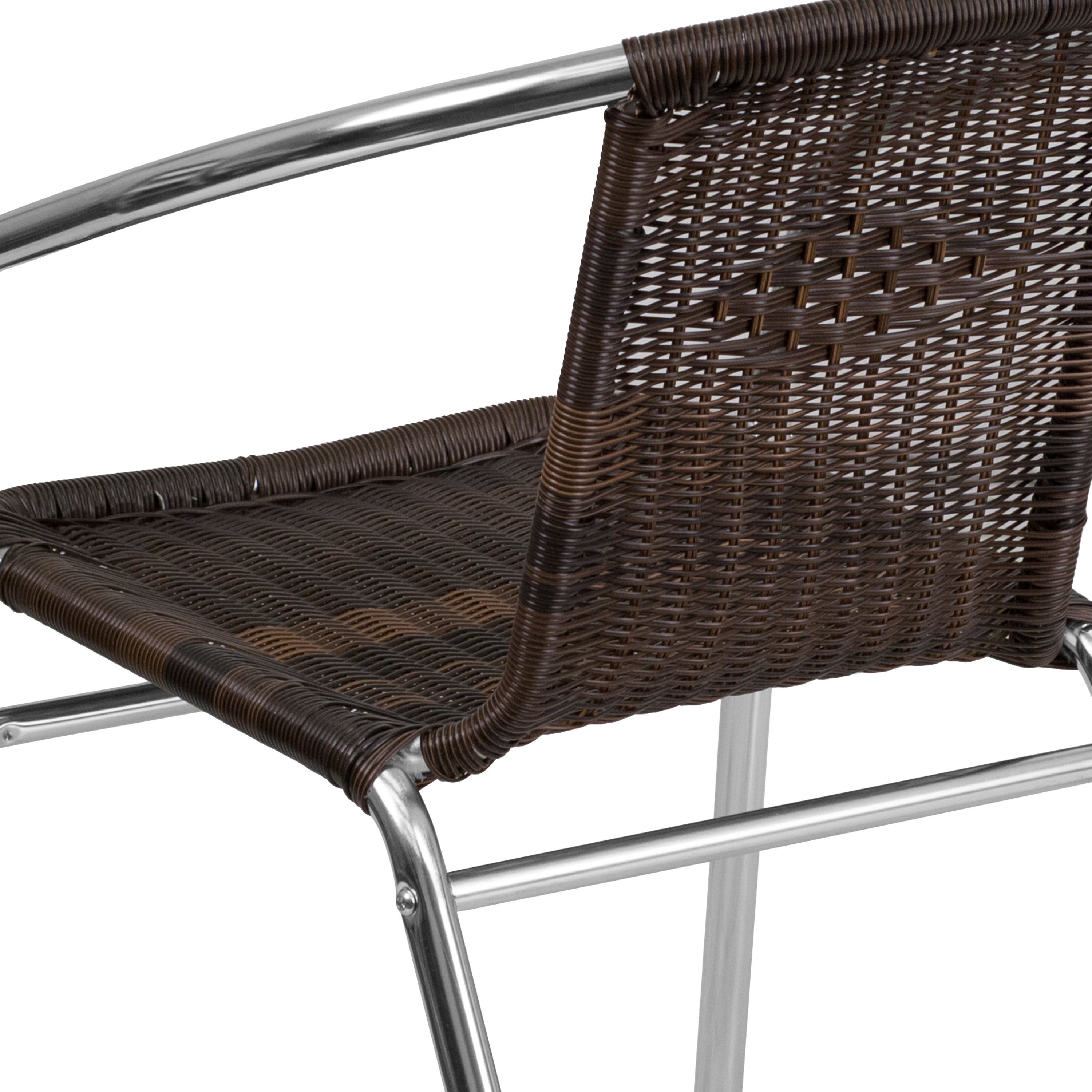 Flash Furniture Commercial Aluminum and Dark Brown Rattan Indoor-Outdoor Restaurant Stack Chair