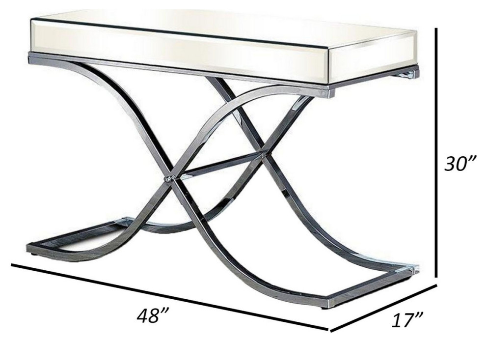 Gavin 48 Inch Sofa Console Table Mirrored Panels Crossed Frame Chrome   Contemporary   Console Tables   by Dot  ampBo  Houzz