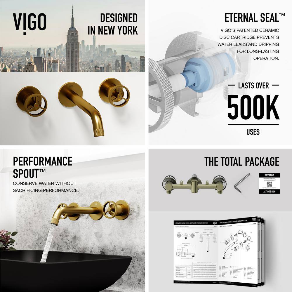 VIGO Cass Two Handle Wall Mount Bathroom Faucet in Matte Brushed Gold VG05007MG