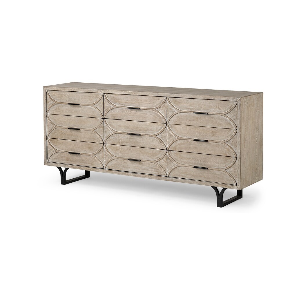 Giselle II Brown Fir Veneer w/ Black Metal Leg 9 Drawer Sideboard   70.1L x 15.9W x 31.9H