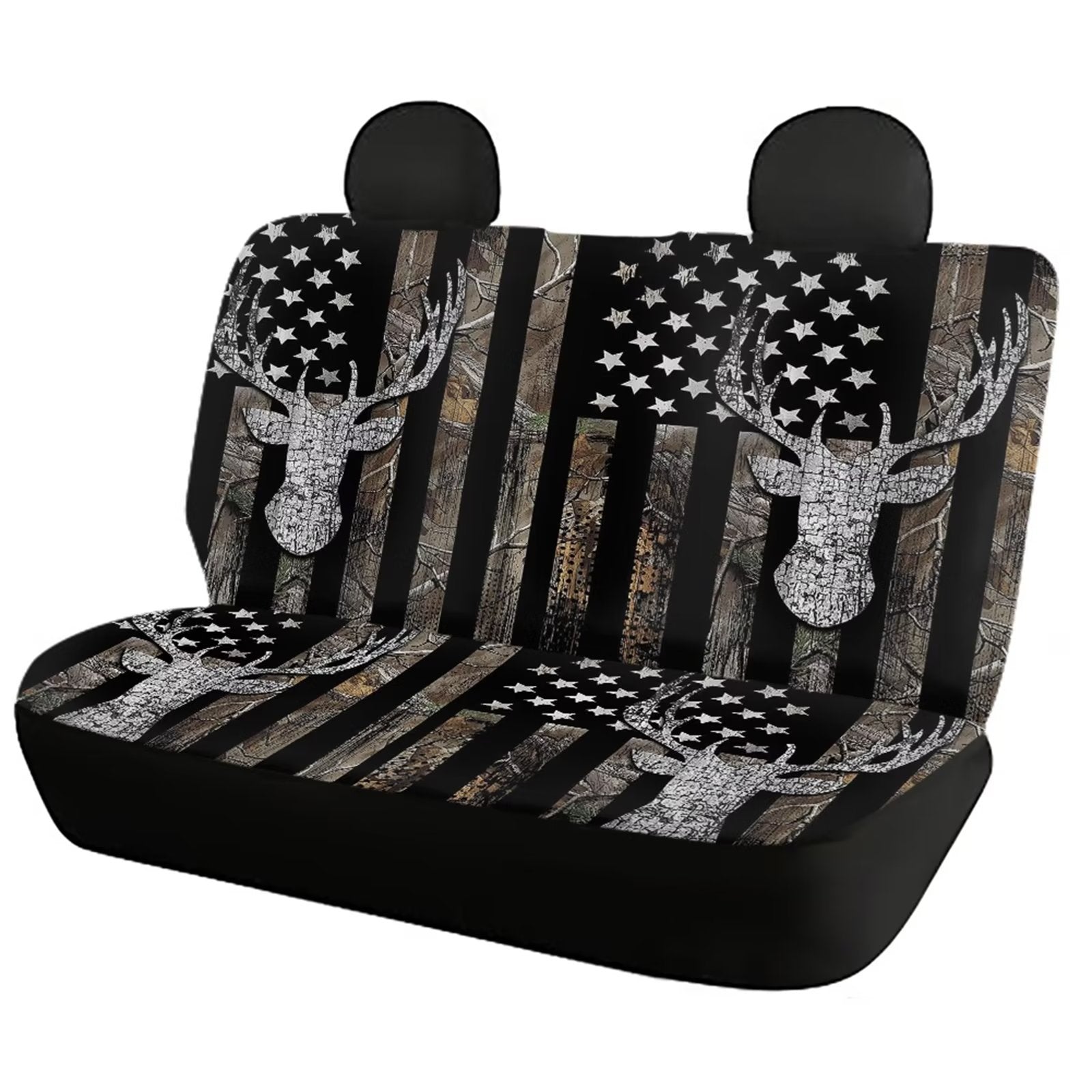 FKELYI Soft Breathable Car Seat Covers Kit，American Flag and Camo Hunting Deer Style Car Seat Cushion Protection Covers for Women and Men，Fit Most Vehicle Cars SUVs，Vans，All Weather