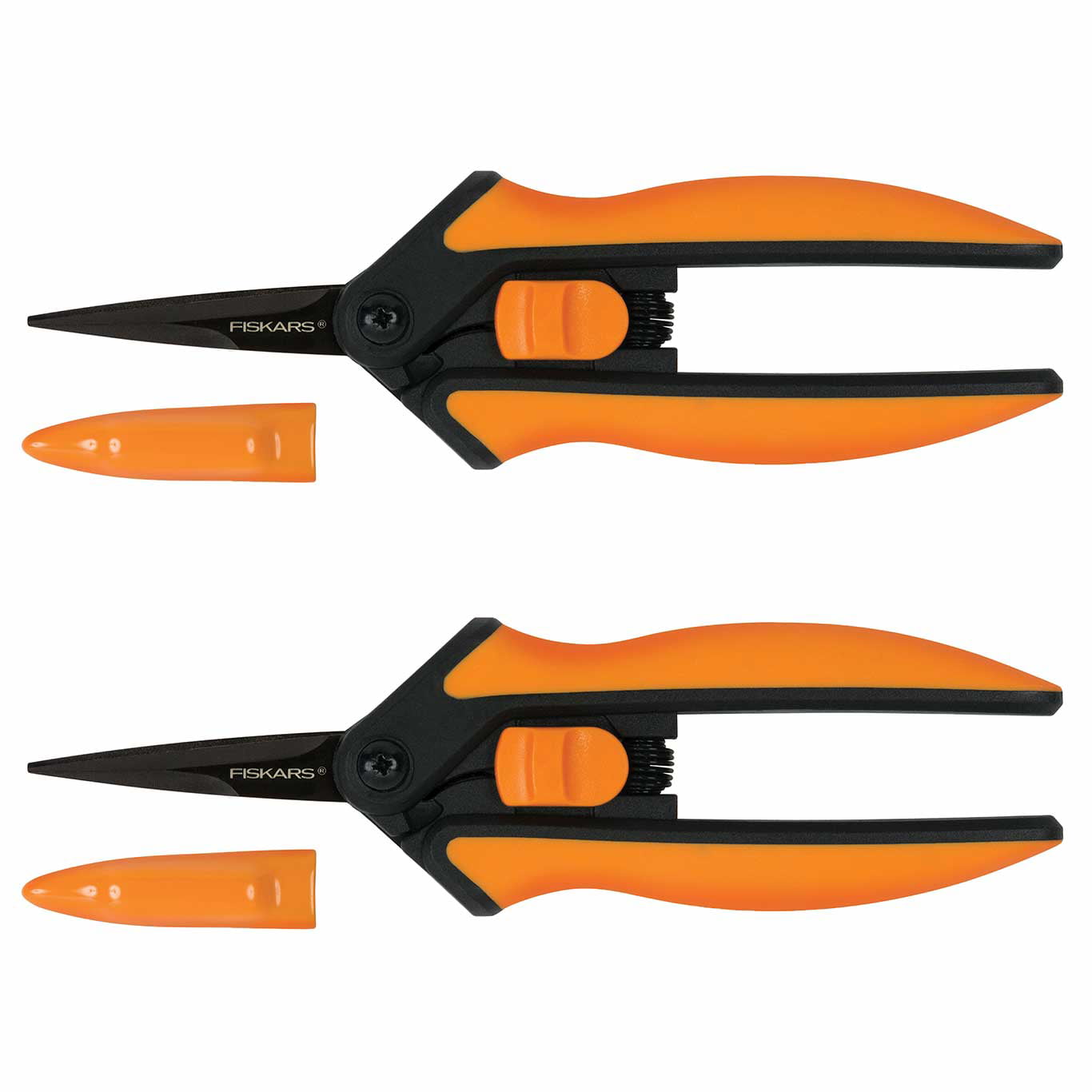 Fiskars Non-stick Micro-Tip Pruning Snips, 2 pack, Orange and Black