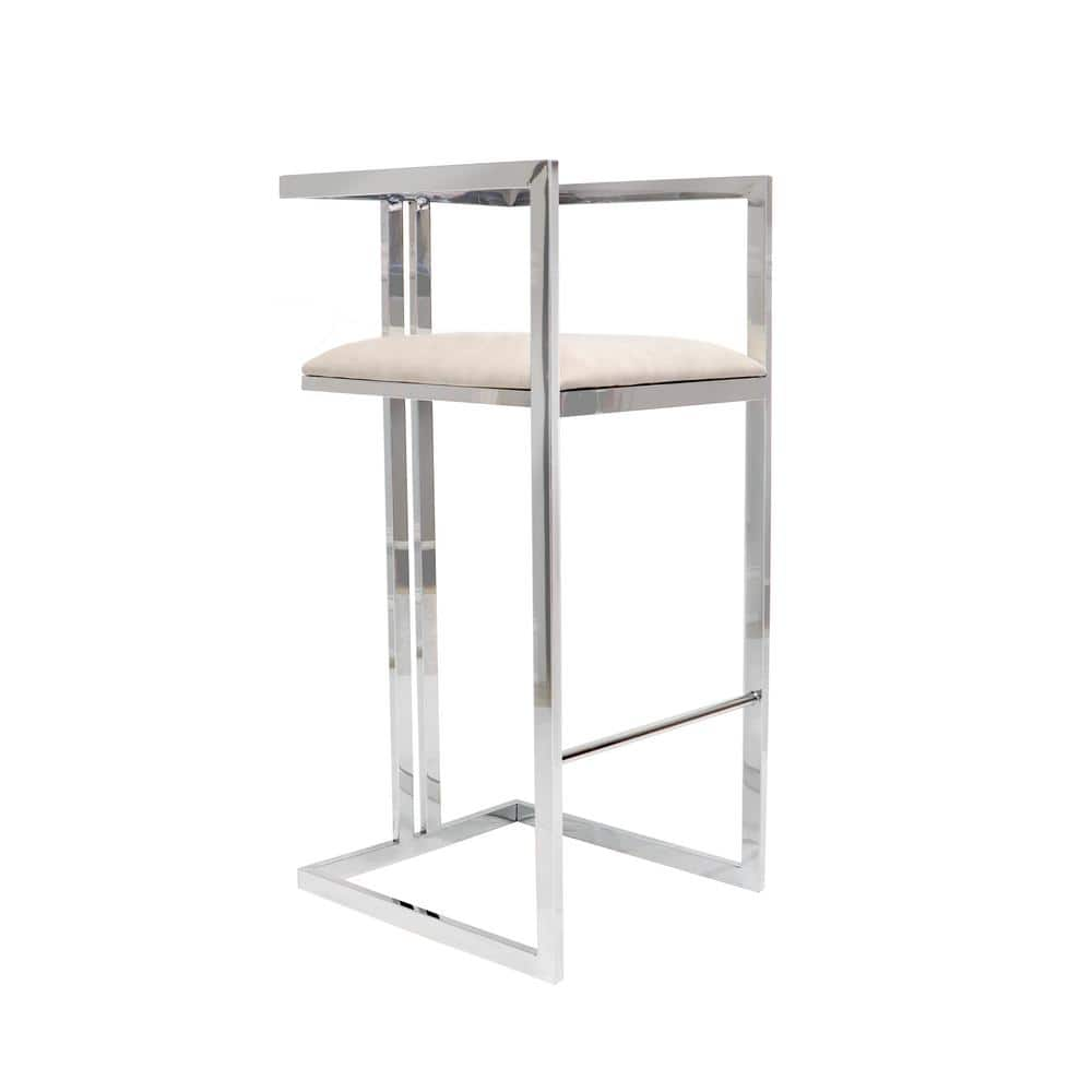 Pasargad Home Luxe 18 In. Silver Steel Frame Bar Stool with Faux Leather Seat Y-1038A