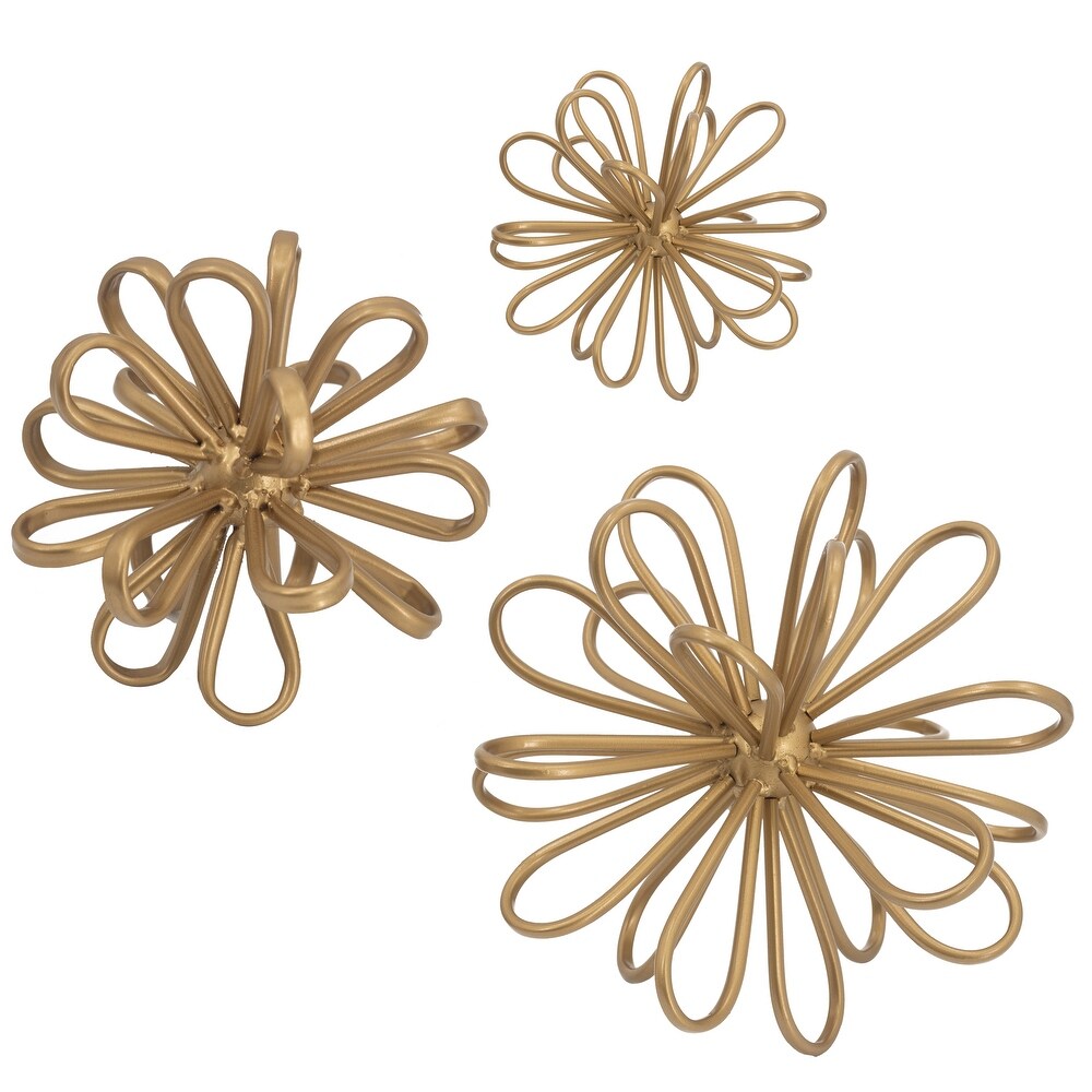 A B Home   Flower Statuaries   Set of 3   Gold