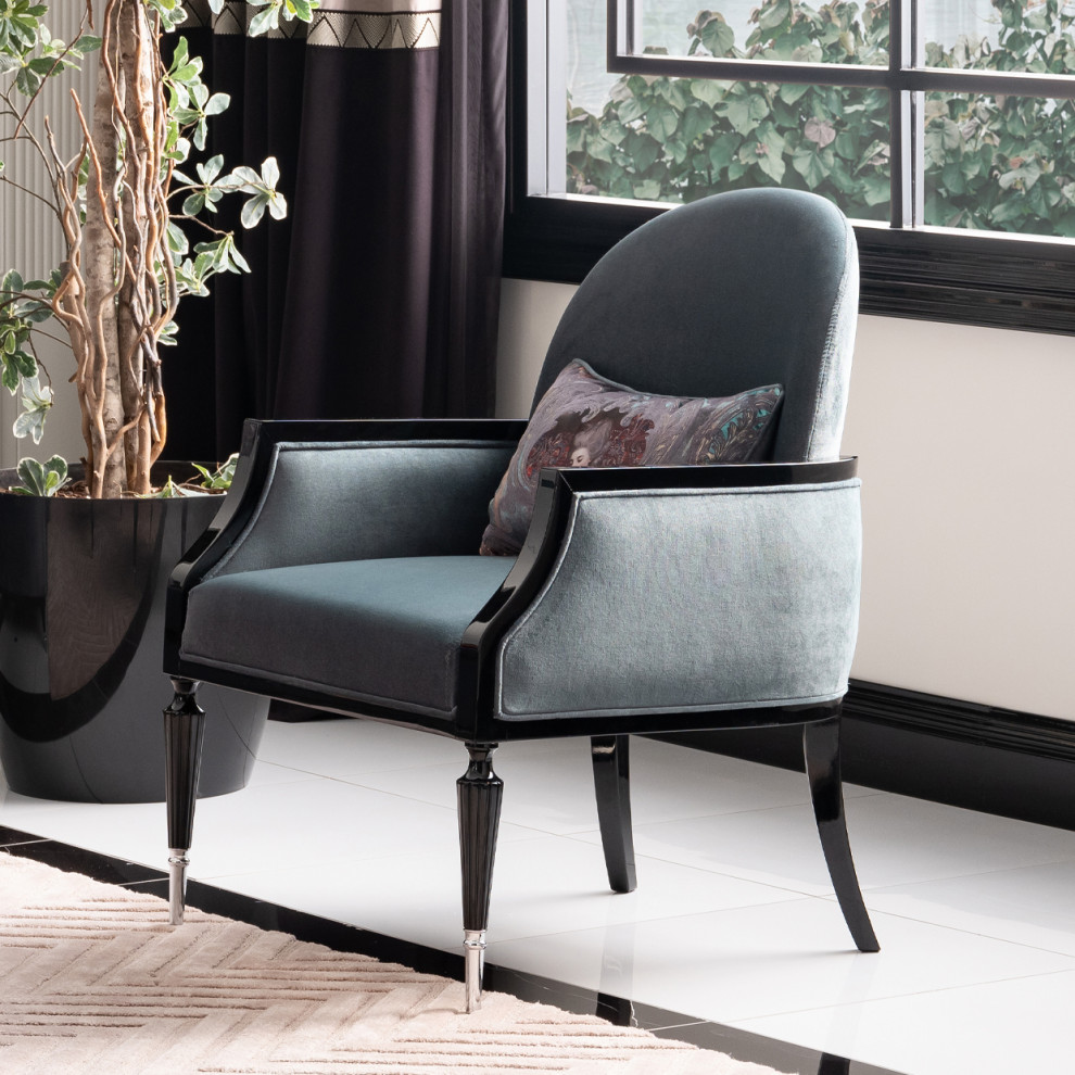 La Francaise Velvet Accent Chair Azure/Black   Traditional   Armchairs And Accent Chairs   by Michael Amini  Houzz