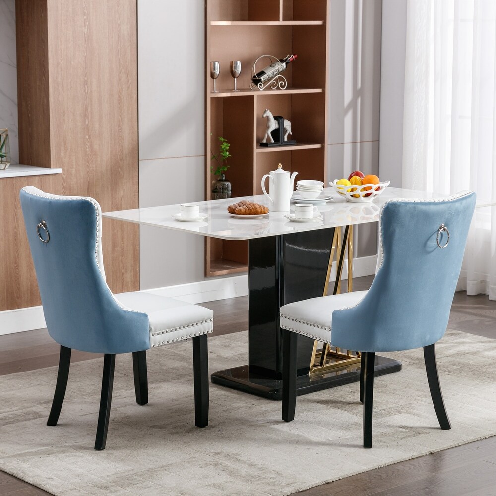 Dining Chair Blue White Set of 2 C Shape Back Cafe Kitchen Wood Legs