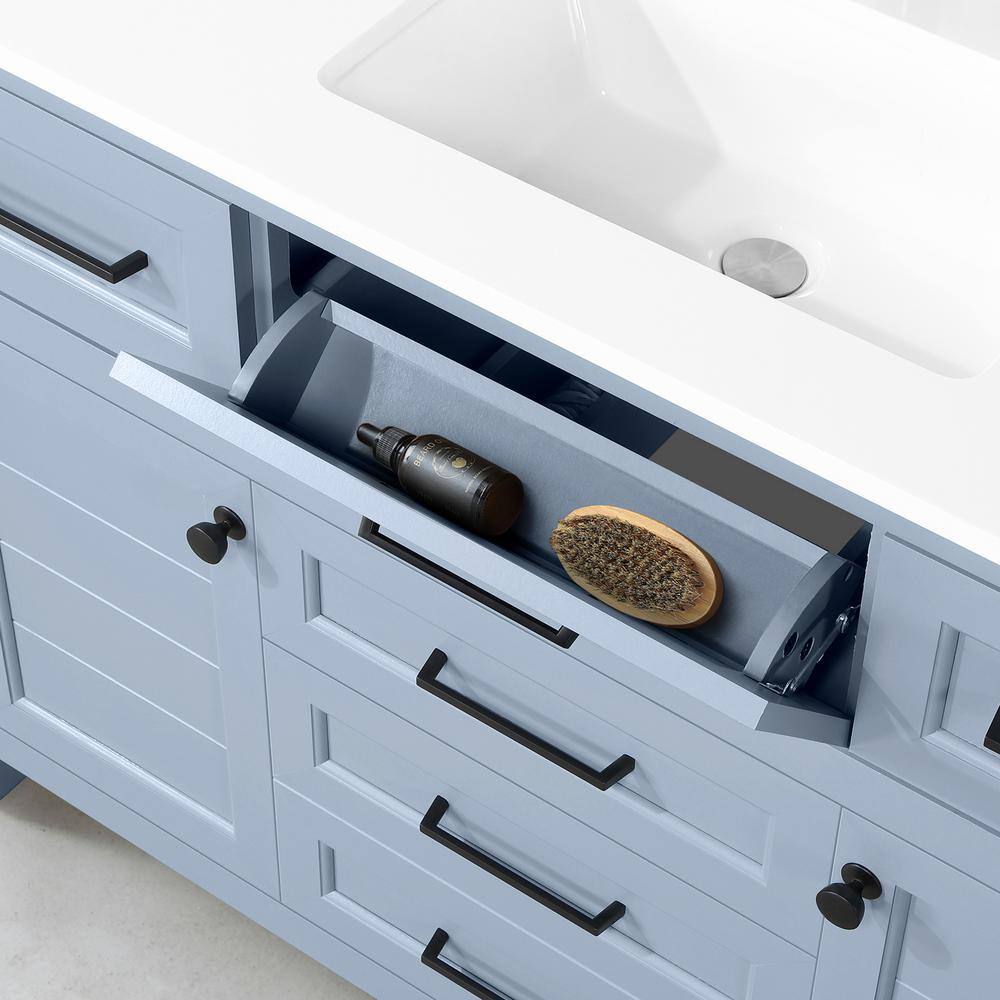 Home Decorators Collection Hanna 48 in. W x 19 in. D x 34.50 in. H Freestanding Bath Vanity in Spruce Blue with White Engineered Stone Top Hanna 48SB