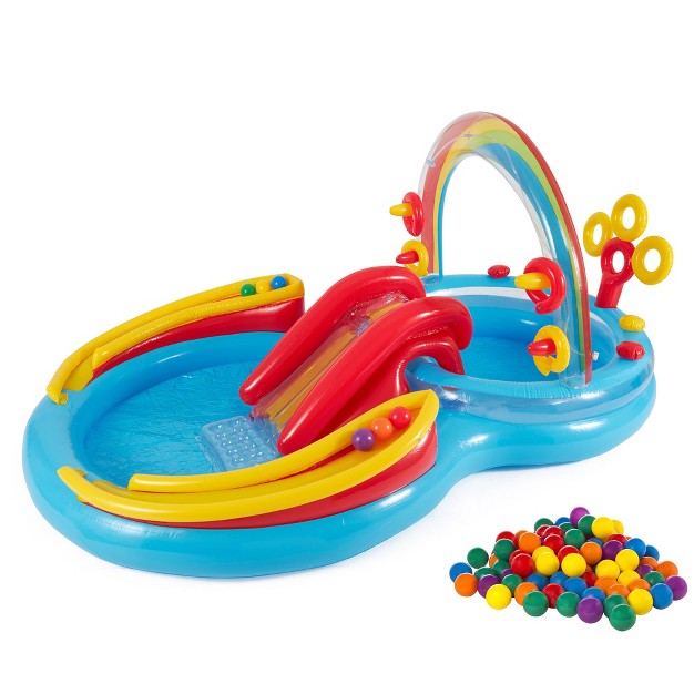 Intex Rainbow Slide Inflatable Pool And Water Slide Ring Center