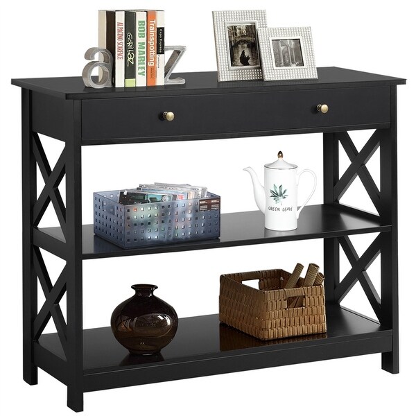 Yaheetech X Design Console Table with 1 Drawer and 2 Open Shelves